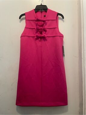 BCBG Hot Pink Sleeveless Shift Dress with Front Bows